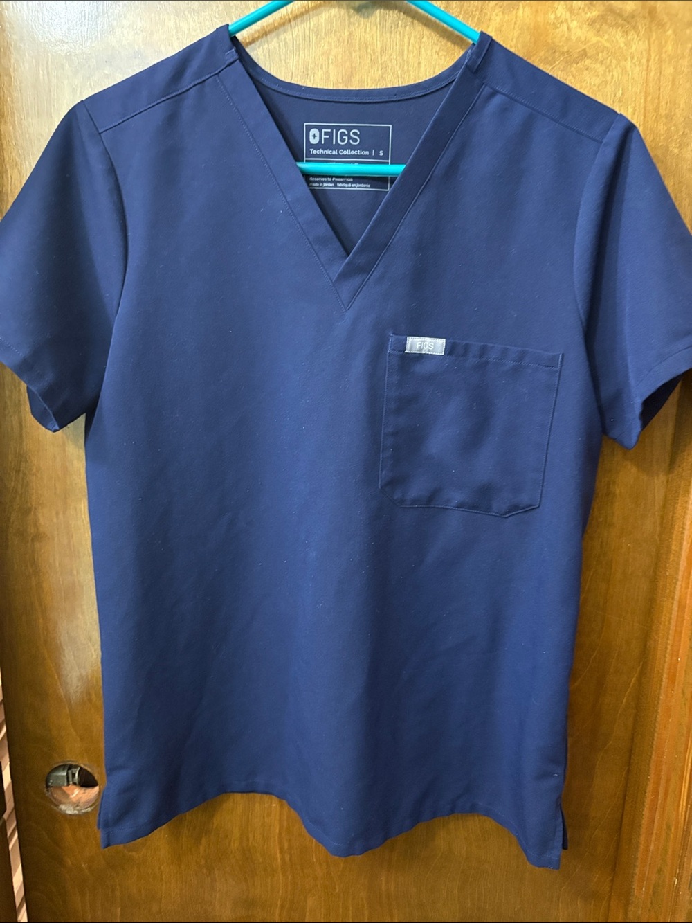 FIGS Short Sleeve V-Neck Top - Navy Blue S